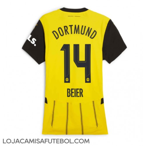 Camisa de Futebol Borussia Dortmund Maximilian Beier #14 Equipamento Principal Mulheres 2024-25 Manga Curta